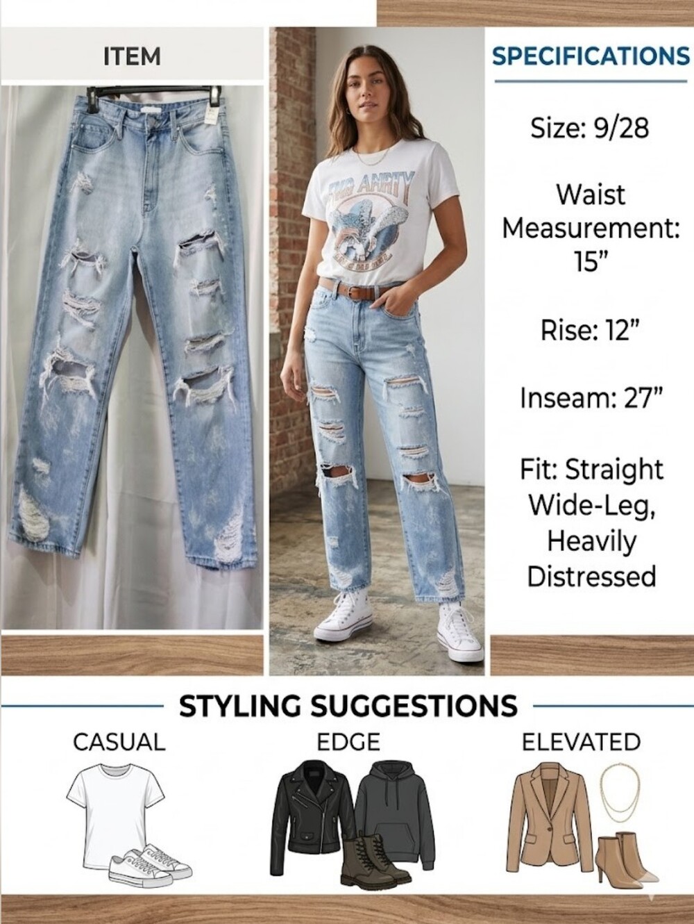 Petra 153 Heavily Distressed Light Blue Straight Wide-Leg Jeans - Women